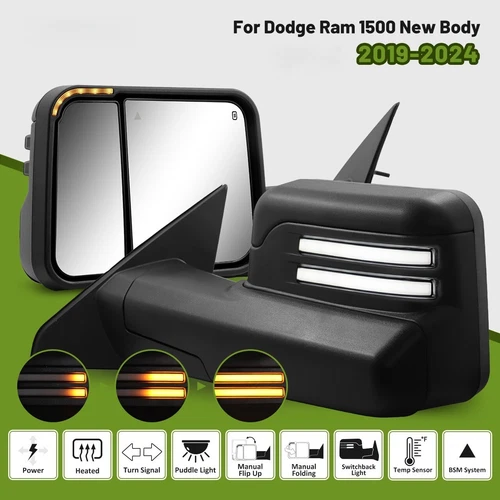 Switchback Towing Mirrors Power Heated BSM for 2019-2024 Dodge Ram 1500 New Body