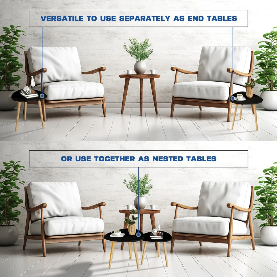 Set of 2 End Table Sofa Side Table Living Room Black - Image 4 of 4