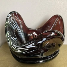 Fire & Light Recycled Art Glass Splash Bowl Rare Plum Free Form Sculpture 7” EUC
