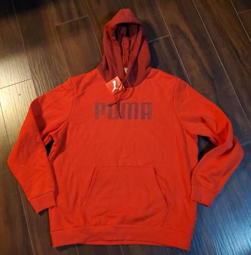 Puma Hoodie Mens Puma Essentials Sweatshirt Red Big Logo Size XL