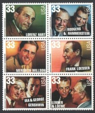 6 Unused US Postage 33 Cent Stamps HOLLYWOOD COMPOSERS Rogers & Hammerstein Hart