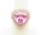 & Cz Halo Ring Size 6 Sterling Silver Vermeil Trillion Shaped Pink Ice