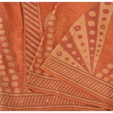 Sanskriti Vintage Orange Sarees Pure Silk Hand Beaded Woven Premium Sari Fabric