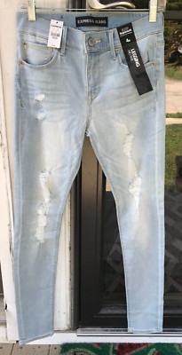 Express 4 Reg Mid Rise Legging Jeggings Ripped Light Blue Denim Supersoft New E2