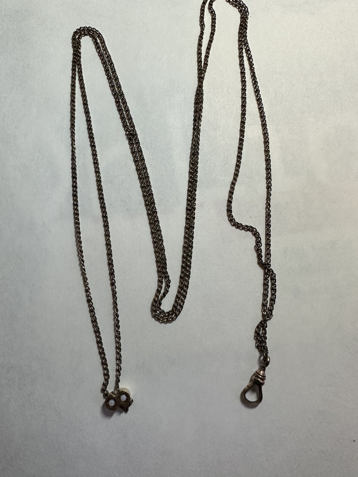 Victorian Ladies  GF  Watch Chain NECKLACE w/ Opal(?)  Slide + Swivel    jwl-68