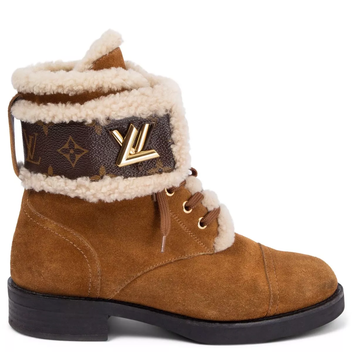 Louis Vuitton Brown Suede/Shearling Ranger Wonderland Combat Boots 38.5  Louis Vuitton