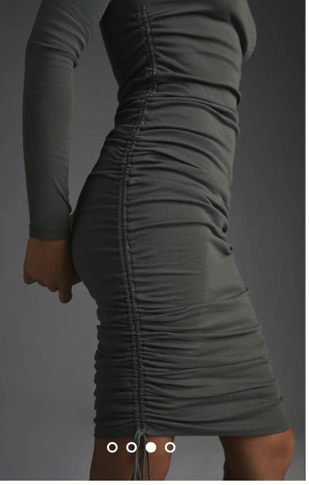 anthropologie T.La Long-Sleeve Ruched Dress Size XS In Green - Image 3 of 4