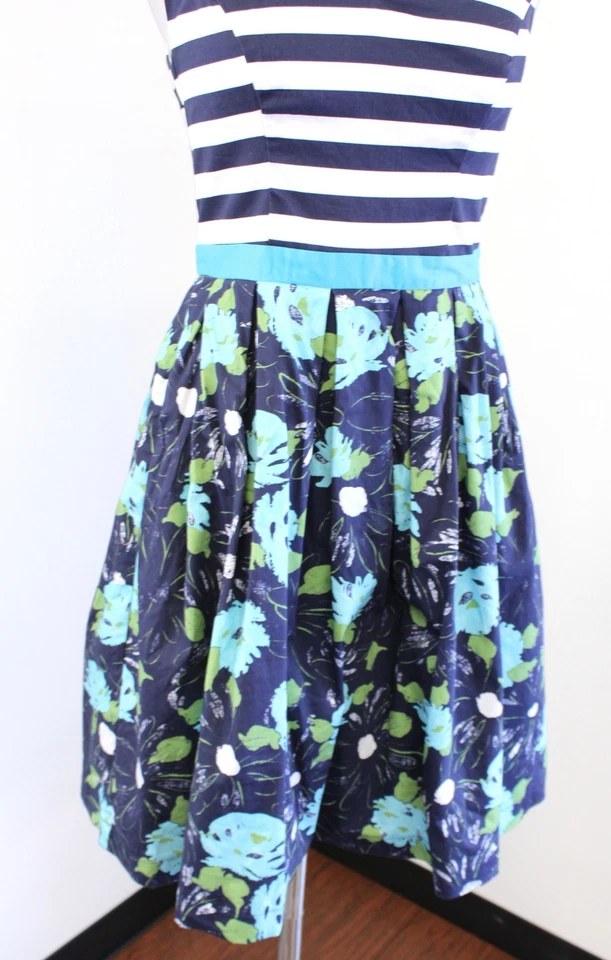 Modcloth Intriguing on Arrival Blue Striped Floral Fit and Flare Dress Size S - Image 4 of 4