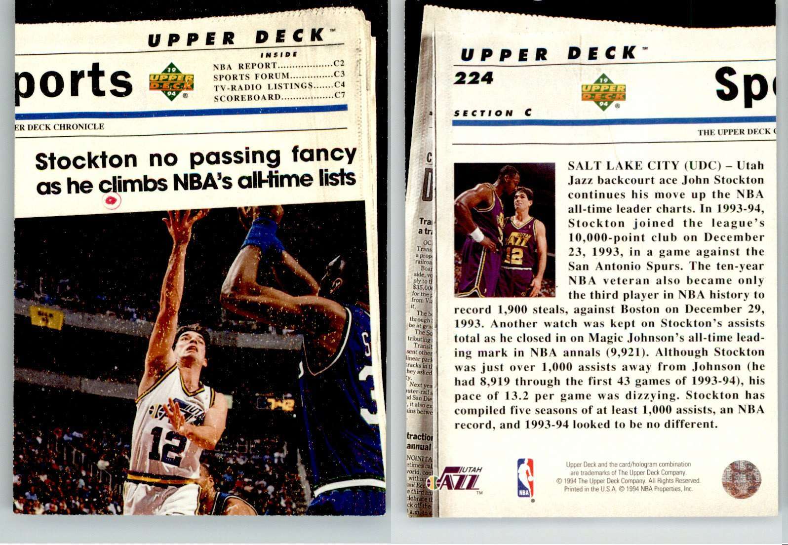 John Stockton 1994-95 Upper Deck #224 Jazz HOF