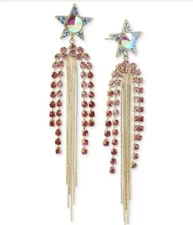 $58 retired Betsey Johnson Celestial  Drop Earrings Fringe Chandelier Star #600B