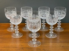 Set of (8) REIDEL Cut Crystal "York" Pattern Wine Glasses (Monogrammed)