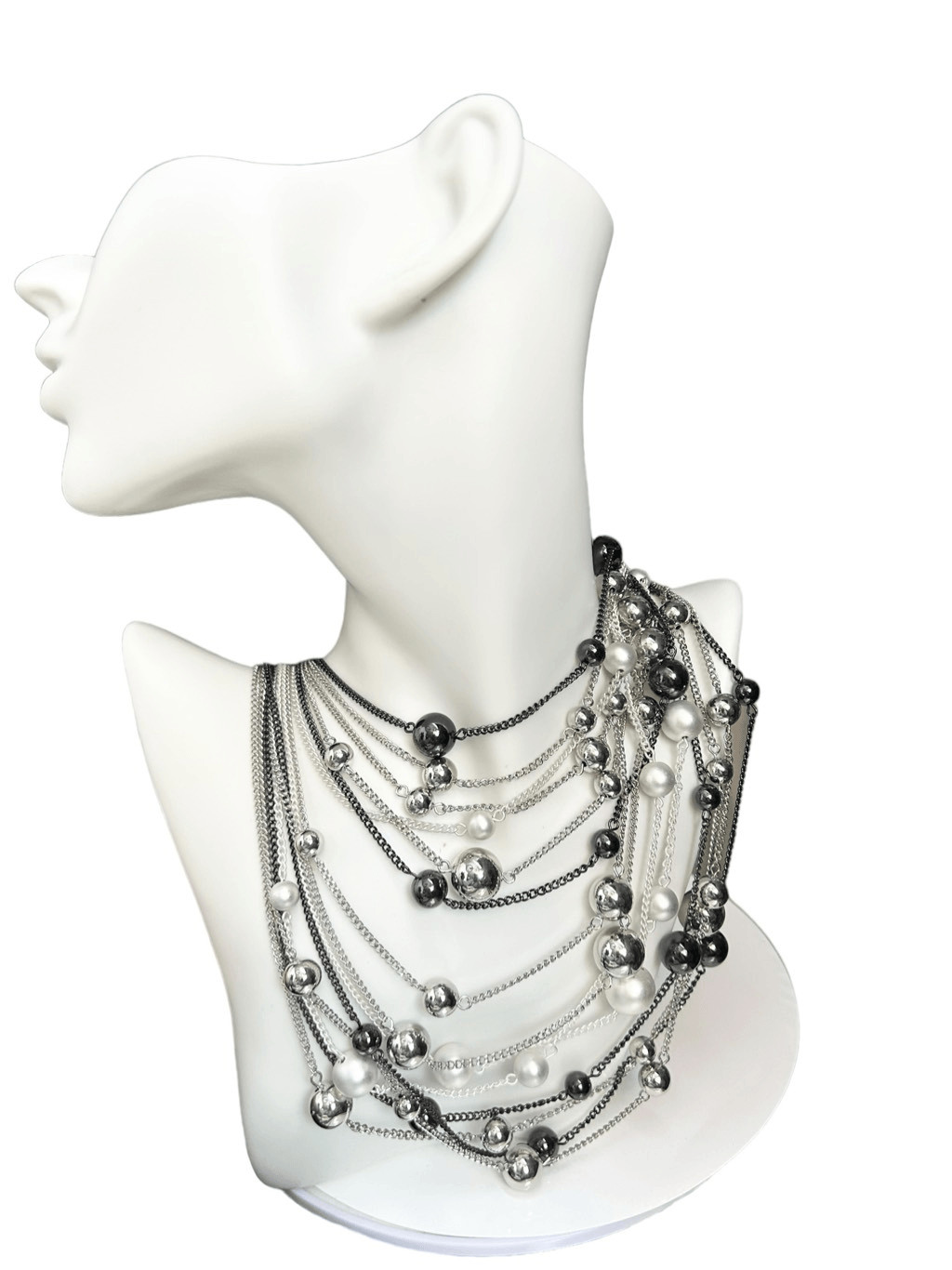 Unsigned multi layered  black and silver beaded n… - image 3