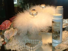 Blooms Galore  ~ 6 oz Perfumed Dusting Powder with Puff & Glass Stand