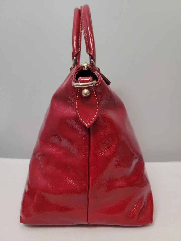 Dooney & Bourke Red Patent Leather Satchel Handbag Shoulder Bag Removable Strap - Image 4 of 4