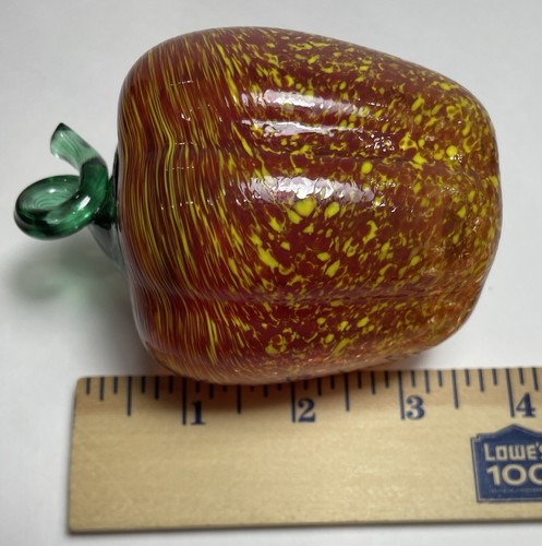 Apple Art Glas mundgeblasen Briefbeschwerer Figur orange und gelb Wirbelstiel Germany - Bild 7 von 7