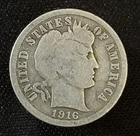 1916 P Barber Silver Dime Lot of Wear on High Spots
