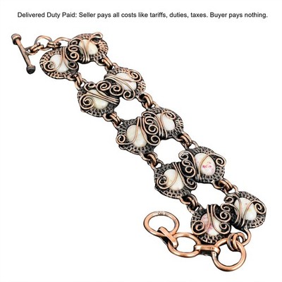 Oval Cinnabar Gemstone Copper Wire Wrapped Daughter Anniversary Artisan Bracelet