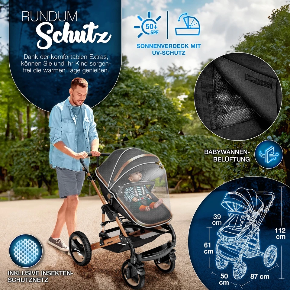 KIDUKU® 3 in 1 Kombi-Kinderwagen Buggy Reisebuggy inkl. Auto- Babyschale Faltbar - Bild 2 von 4