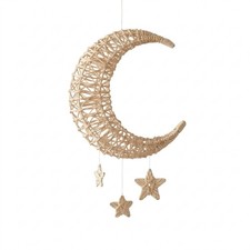Moon Decoration with Stars Handmade Rattan Wall Hanging Woven for Nursery, Baby