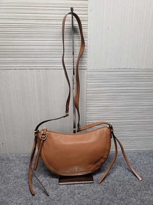 Michael Kors Camden Half Moon Pebbled Brown Leather Crossbody Shoulder Bag