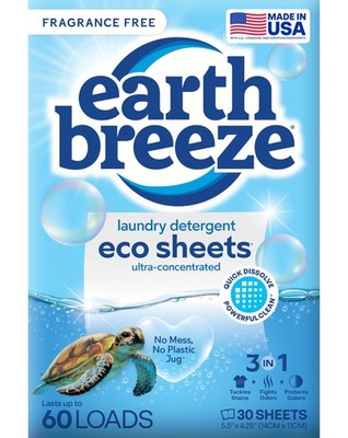 Earth Breeze Laundry Detergent Sheets Fragrance-Free - 30 Count (Pack of 1) 