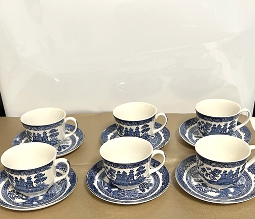 Johnson Brothers Classic Blue Willow China Teacups & Saucers Set Of 6 England