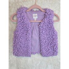 Cat Jack Girls Purple Faux Fur Sherpa Vest Hook Eye Closure Size L 10/12