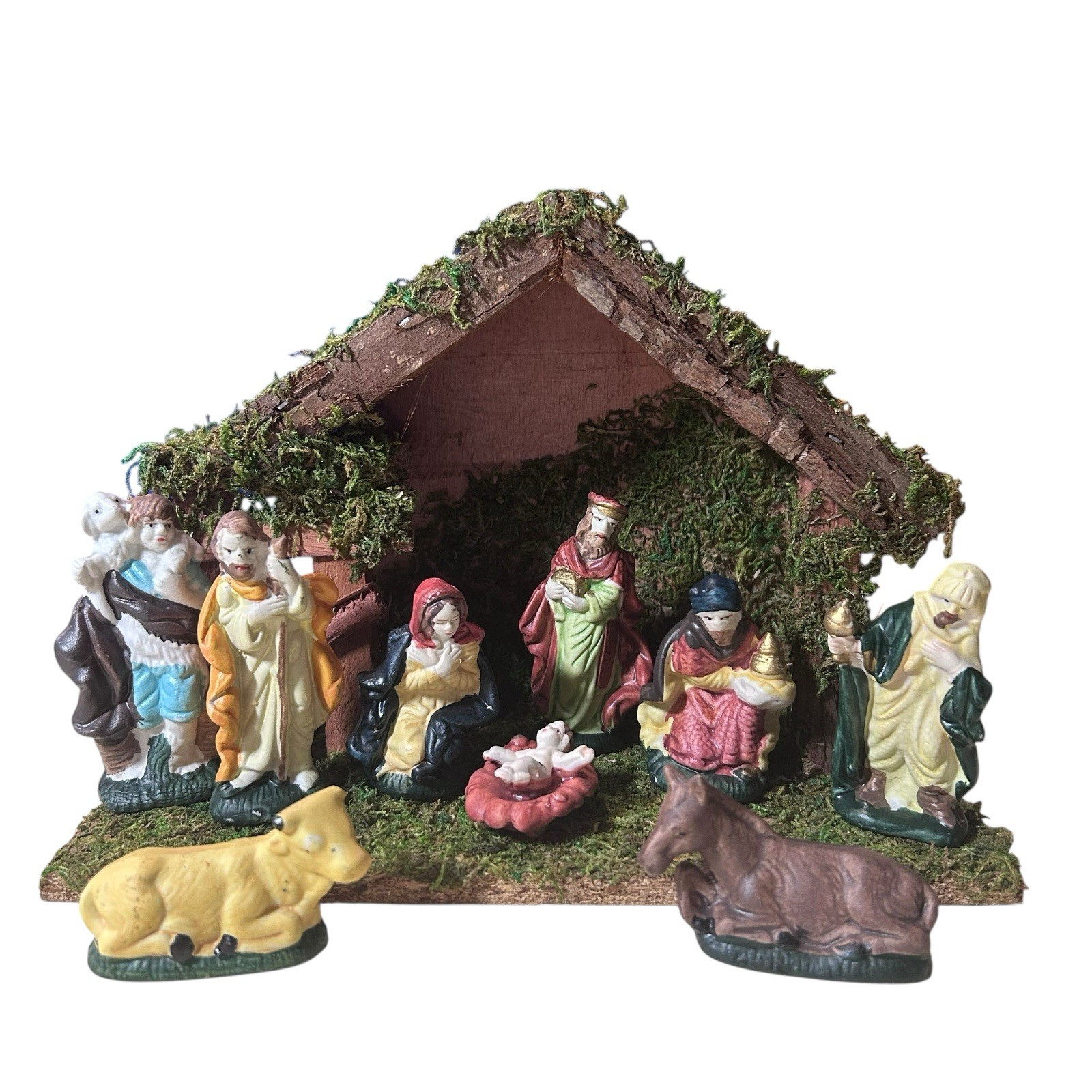 Vintage Porcelain Nativity Set 10 Piece Stable Mary Jesus Joseph 3 Wise Men etc
