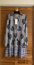 SALE!!!!!ZARA PRINTED LONG SLEEVES MINI DRESS ECRU/blue/5029/105. Size S/M