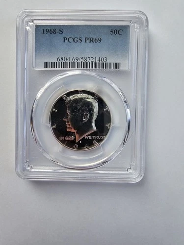 SILVER 1968 S PR69 KENNEDY HALF DOLLAR GRADED PCGS 5OC  S MINT 40% AG CLAD COIN