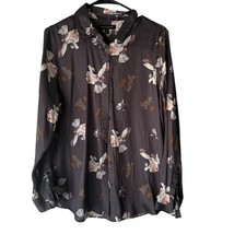 Banana Republic Women's Floral Print Button Down Shirt Career Dark Romantic M