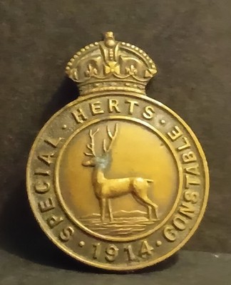 1914 veraltetes KC UK Polizei Revers/Mützenabzeichen Special Constable Hertfordshire
