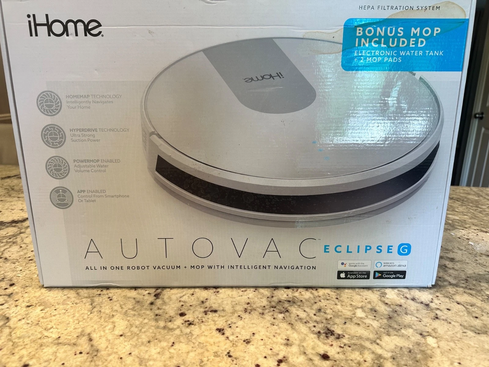 iHome AutoVac Eclipse G 2-in-1 Robot Vacuum Mop Homemap Navigation Used