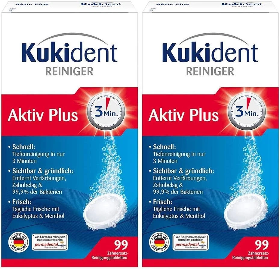 Kukident Aktiv Plus Reinigungstabletten 6 x 33 Tabletten - Bild 1 von 1