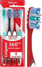 Colgate 360 Advanced Whitening Medium Toothbrush Pack, 4 Adult Medium Toothbrush