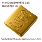 0.10 Grams 999.9 Fine Solid 24Kt Gold Certified Bullion Ingot Bar ABM Certifiers