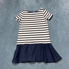 Polo Ralph Lauren Dress Girls S 7Y White Navy Striped Ruffled Hem Short Sleeve