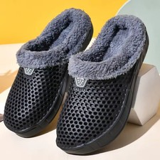 Ladies Outdoor Slippers Furry Lined Clogs Garden House Shoes Warm Fur Mules