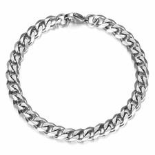 Men's Chain 7mm Stainless Steel Bracelet Silver Curb Cuban