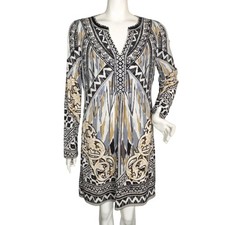 HALE BOB Dress, L, Beaded Split neck, Long sleeves, Busy Luxe print, Multicolor