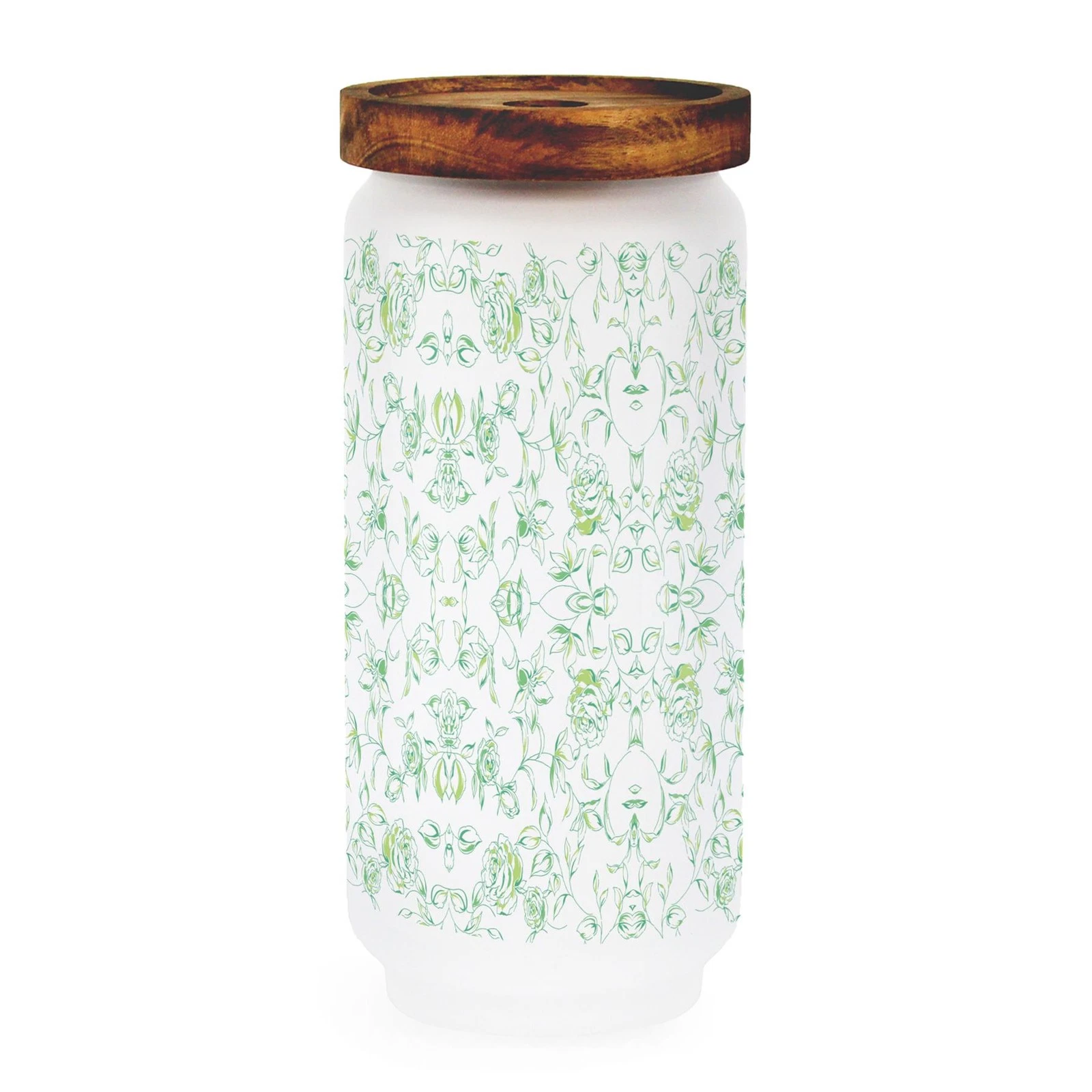 Painted Roses Large Glass Storage Jar - Green Floral Kitchen/Home Gift