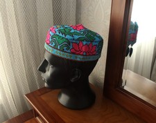 Uzbek Embroidered Skullcap 23.6"/60 cm Kufi Hat Ethnic Doppa Boho Unisex cap