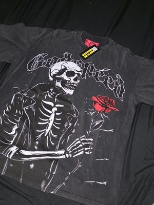 Godspeed Skeleton Rose Graphic Black Cotton Men's T-Shirt Size L