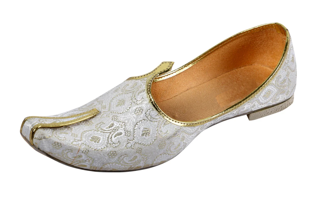 Aura Mens flat jutti wedding mojari sherwani ethnic shoes US size 8-12 white bud