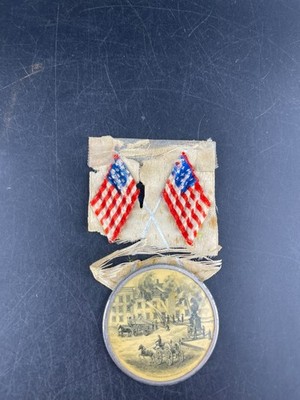 Antique Fireman Banquet Badge Whitehead & Hoag Ribbon Medal 1800s