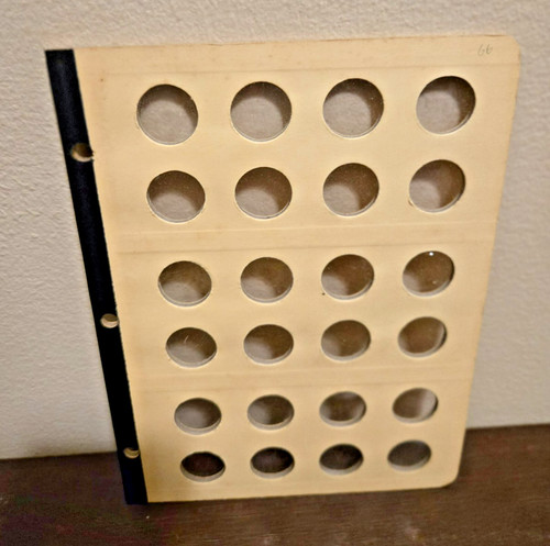 Vintage Empty 3-Ring Holed Coin Board Page for 20mm coins - Pennies - Pre-owned