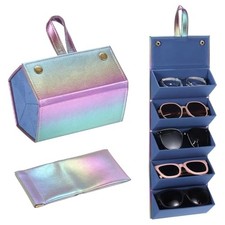 Travel Sunglasses Organizer, 5 Slot Foldable Sunglasses Holder Leather Grey