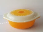 Vintage PYREX #043 ~ 1.5 Qt Oval ORANGE Casserole DISH Original SUNFLOWER Lid