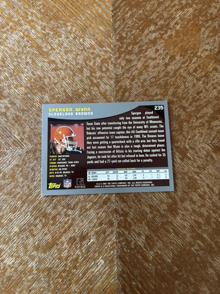 2001 Topps Spergon Wynn #235 Cleveland Browns - Image 2 of 2