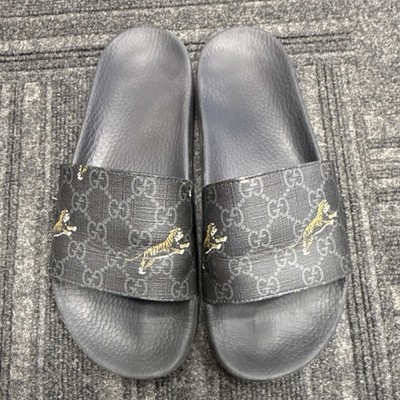 Gucci Men's Tiger Logo Black Slide Sandals US Size 9 Rubber